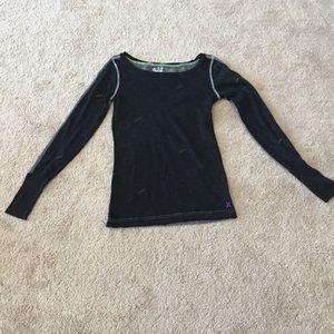 Hurley double print top front black w small o back waffle knit